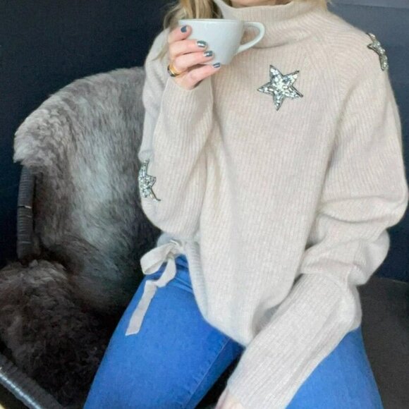 Never A Wallflower Seeing Stars Sweater in Marled Tan Size Small - Picture 1 of 4